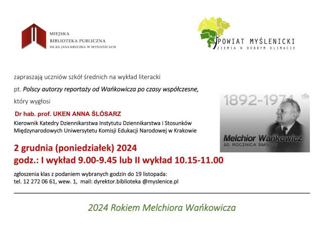 Wykład literacki “Polscy autorzy reportaży od Wańkowicza po czasy współczesne“